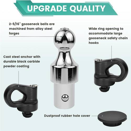 supermodcity NEW 60692 Puck System 2-5/16" Gooseneck Ball & Safety Chain Anchor Kit 30K